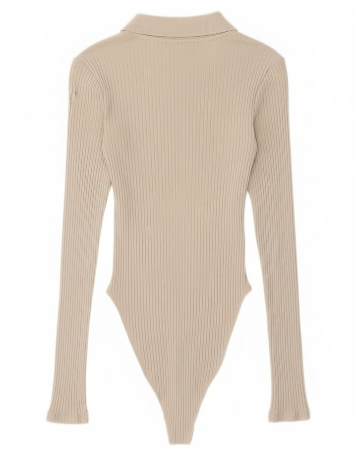 Body a maniche lunghe da donna Zara UK 8 piccolo in cotone beige