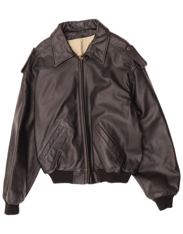 Giacca militare vintage da uomo in ecopelle IT 48/50 media nera