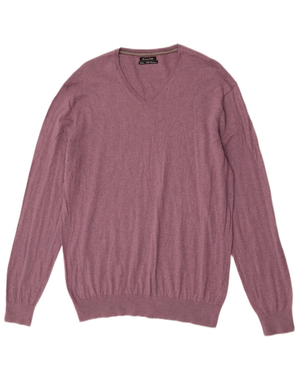 Massimo Dutti Maglione da uomo con scollo a V XL in cotone viola