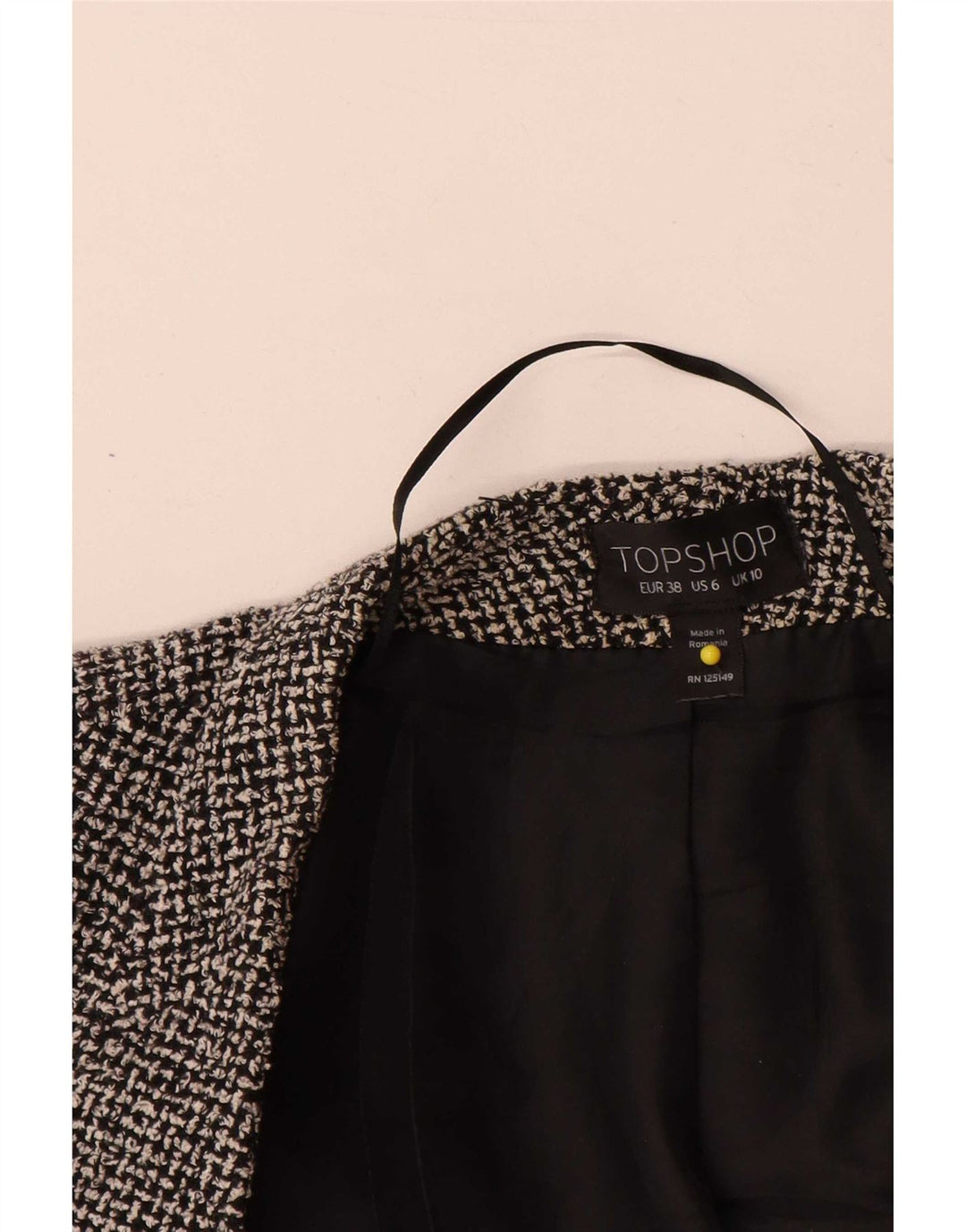 Giacca blazer aperta da donna Topshop UK 10 piccolo cotone a quadri neri