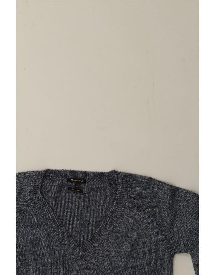 MASSIMO DUTTI Womens V-Neck Jumper Sweater UK 10 Small Navy Blue Flecked Vintage Massimo Dutti and Second-Hand Massimo Dutti from Messina Hembry 