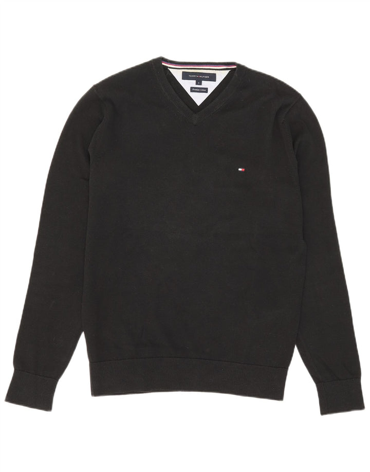 Maglione maglione da uomo con scollo a V Tommy Hilfiger piccolo cotone nero