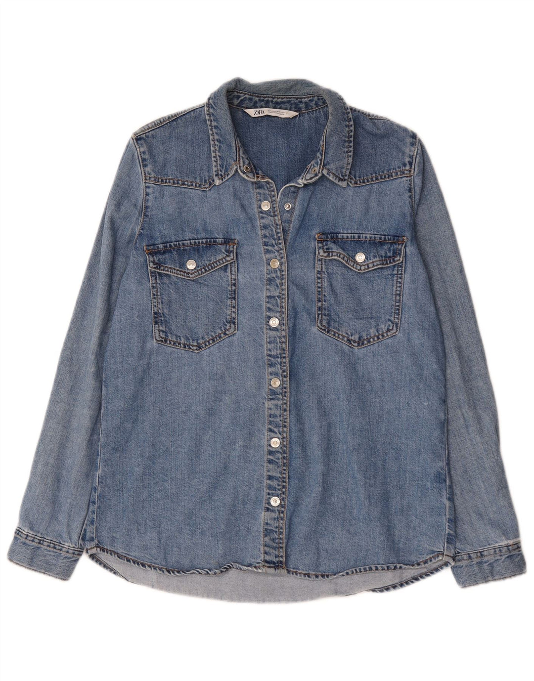 Camicia in denim da donna Zara UK 14 cotone blu medio