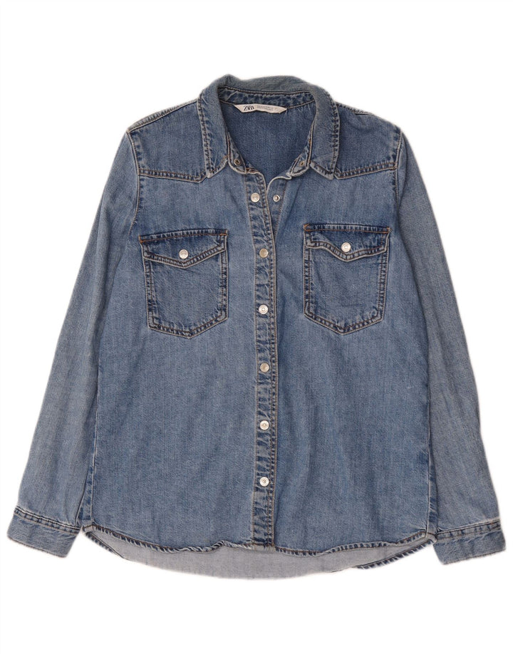 Camicia in denim da donna Zara UK 14 cotone blu medio