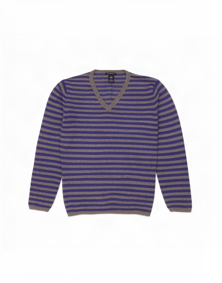 Maglione da uomo Gap con scollo a V, lana d'agnello a righe blu grandi