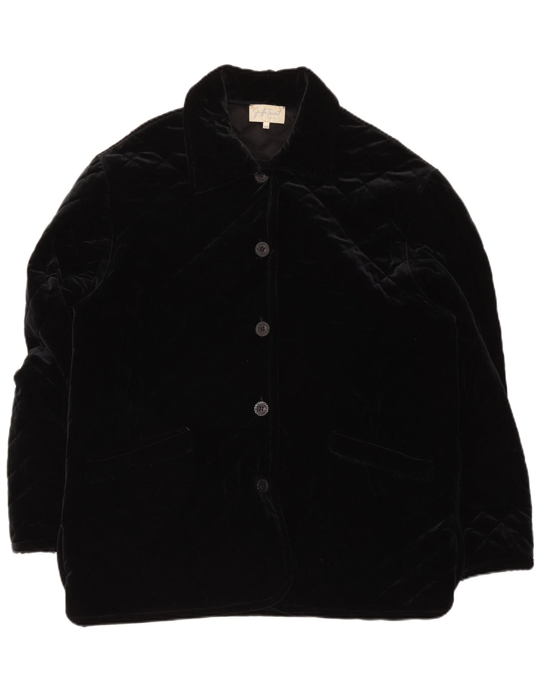 Giacca trapuntata vintage in velluto da donna IT 48 XL nera in poliammide
