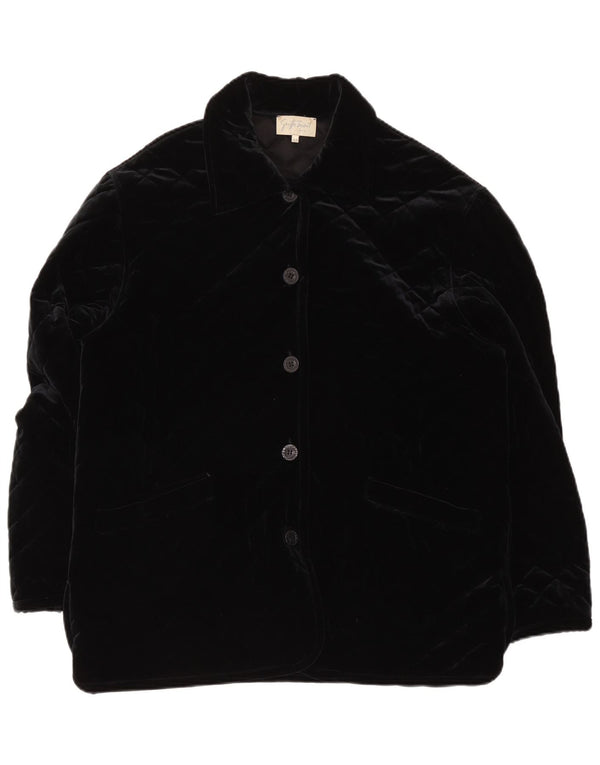 Giacca trapuntata vintage in velluto da donna IT 48 XL nera in poliammide
