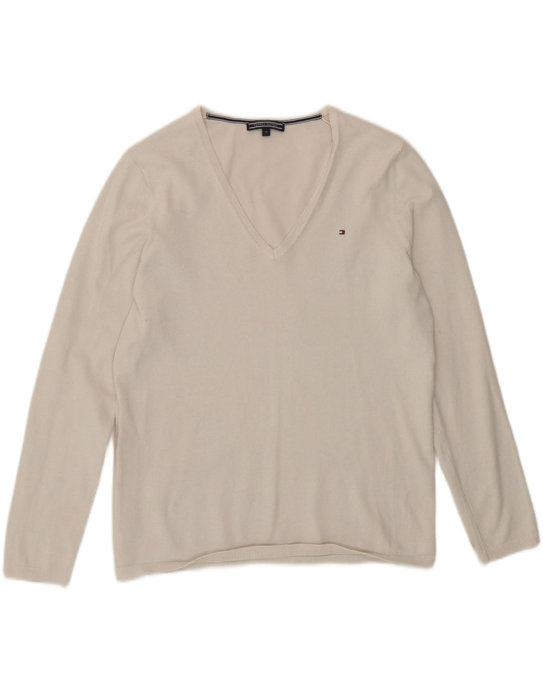 Maglione maglione con scollo a V da donna Tommy Hilfiger UK 14 bianco medio
