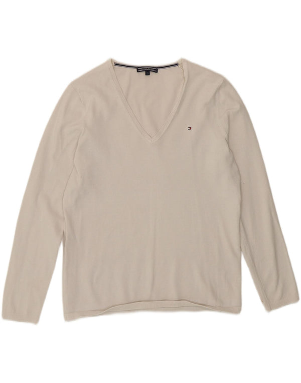 Maglione maglione con scollo a V da donna Tommy Hilfiger UK 14 bianco medio