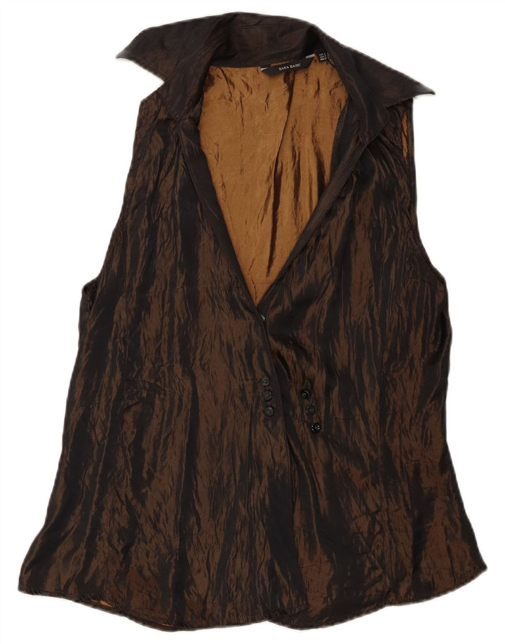 Camicetta senza maniche da donna Zara UK 12 Acetato marrone medio