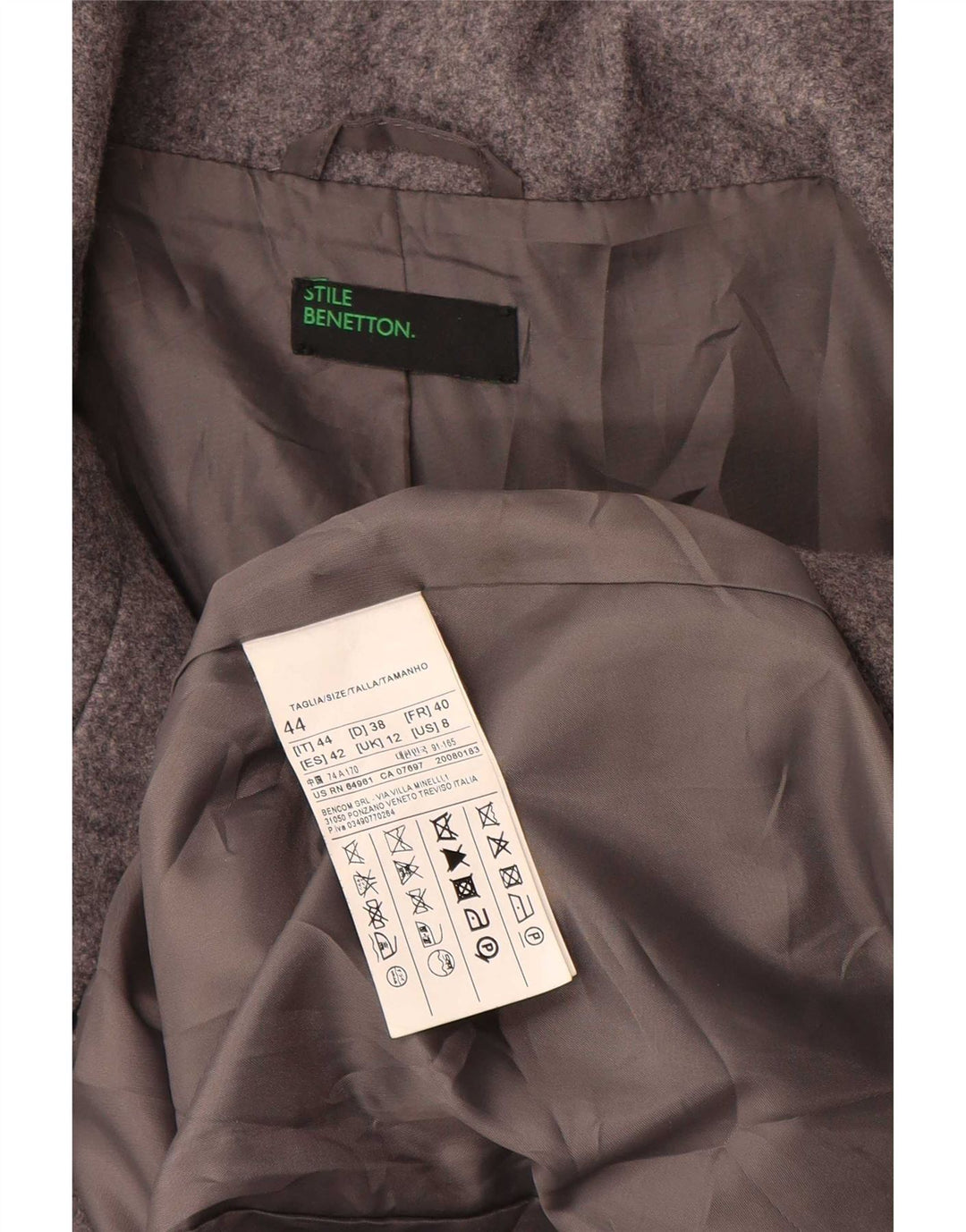 Cappotto da donna Benetton UK 12 Lana grigio medio