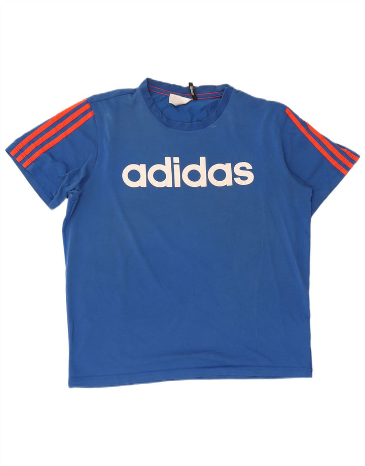 T-shirt grafica Adidas Climalite da uomo in cotone blu medio
