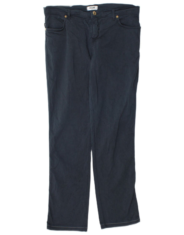 Pantaloni casual dritti da donna Moschino W32 L29 cotone blu navy