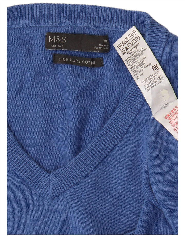 Maglione maglione con scollo a V da uomo Marks & Spencer XL blu cotone classico