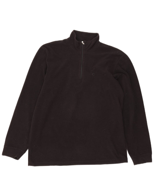 Maglione in pile Champion da uomo con zip e collo, grande, in poliestere nero