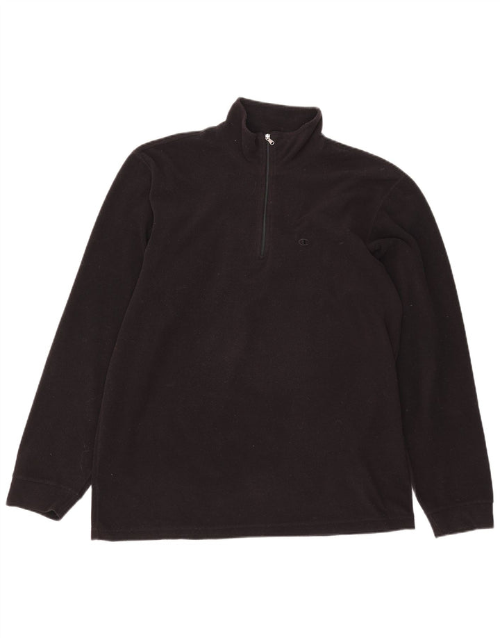 Maglione in pile Champion da uomo con zip e collo, grande, in poliestere nero