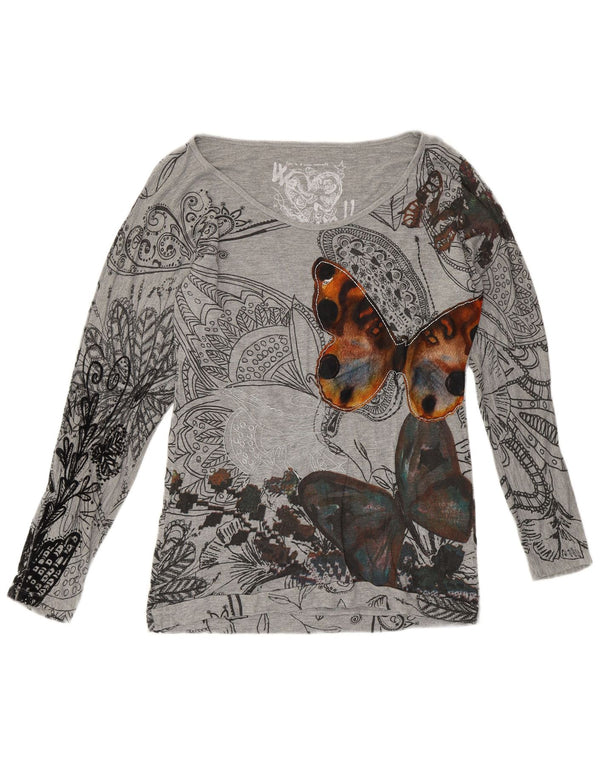 T-shirt grafica da donna DESIGUAL Top UK 14 Medium Grey Butterfly
