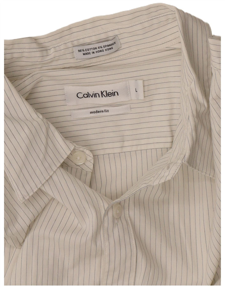 Camicia da uomo Modern Fit Calvin Klein, cotone gessato bianco grande
