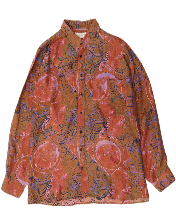 Vintage Mens Abstract Pattern Shirt XL Orange Silk