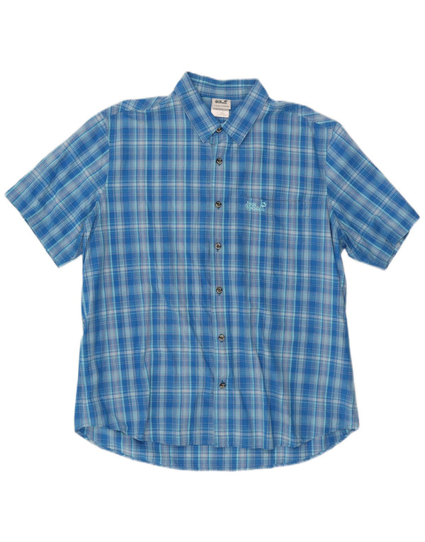 Camicia a maniche corte da uomo Jack Wolfskin taglia 44/46 XL cotone a quadri blu
