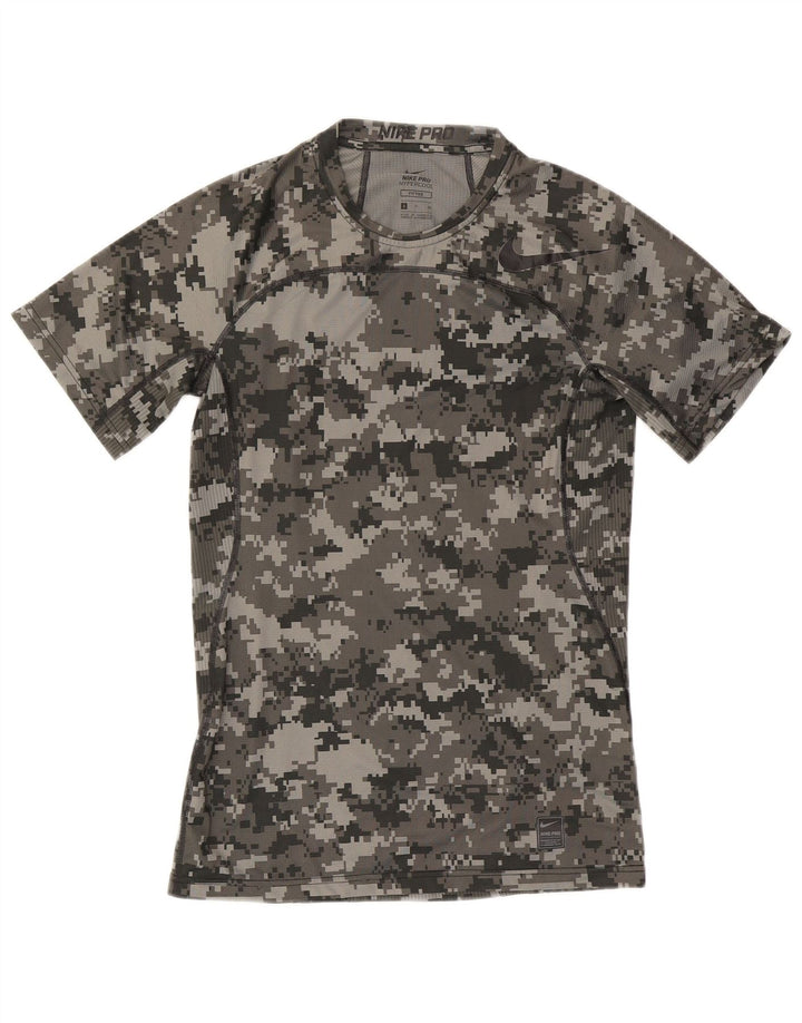 Nike - T-shirt grafica aderente da uomo, piccola, in poliestere geometrico grigio