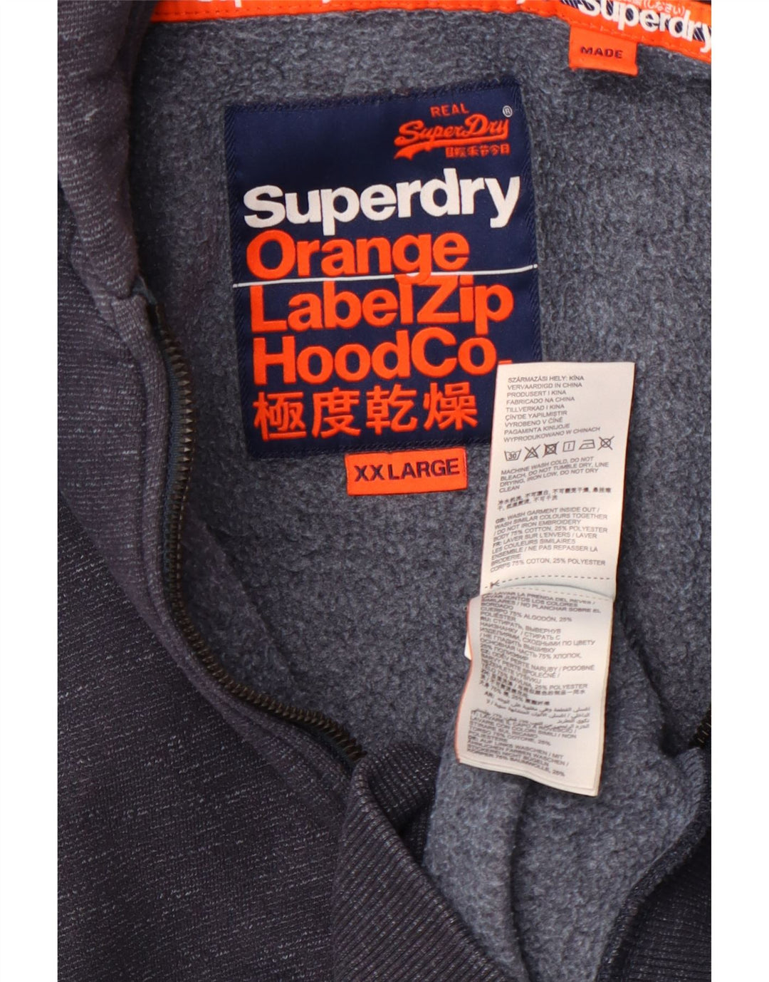 Maglione con cappuccio e zip da uomo SUPERDRY 2XL cotone screziato blu navy