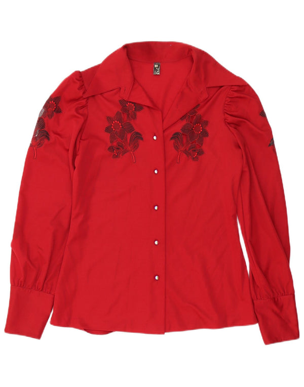 Camicetta camicia vintage da donna IT 48 XL Poliestere floreale rosso