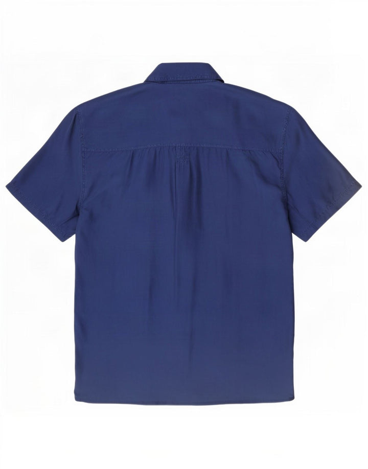 Camicia vintage da uomo a maniche corte in seta blu navy media