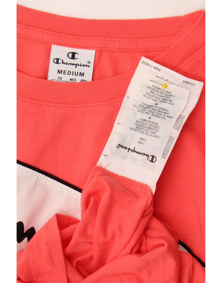 CHAMPION Womens Graphic T-Shirt Top UK 14 Medium Orange Colourblock Vintage Champion and Second-Hand Champion from Messina Hembry 