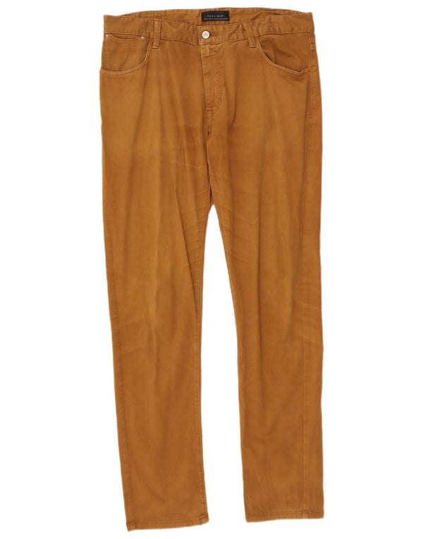 Pantaloni casual slim da uomo Zara EU 46 XL W36 L34 Cotone marrone