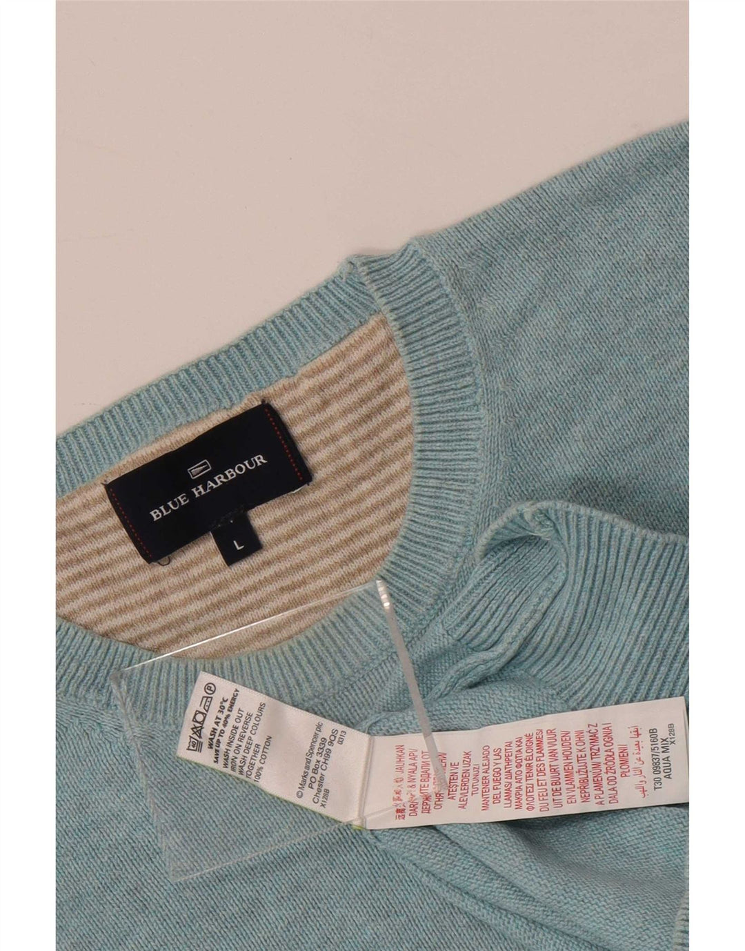 Maglione maglione girocollo da uomo Marks & Spencer blu Harbour grande blu