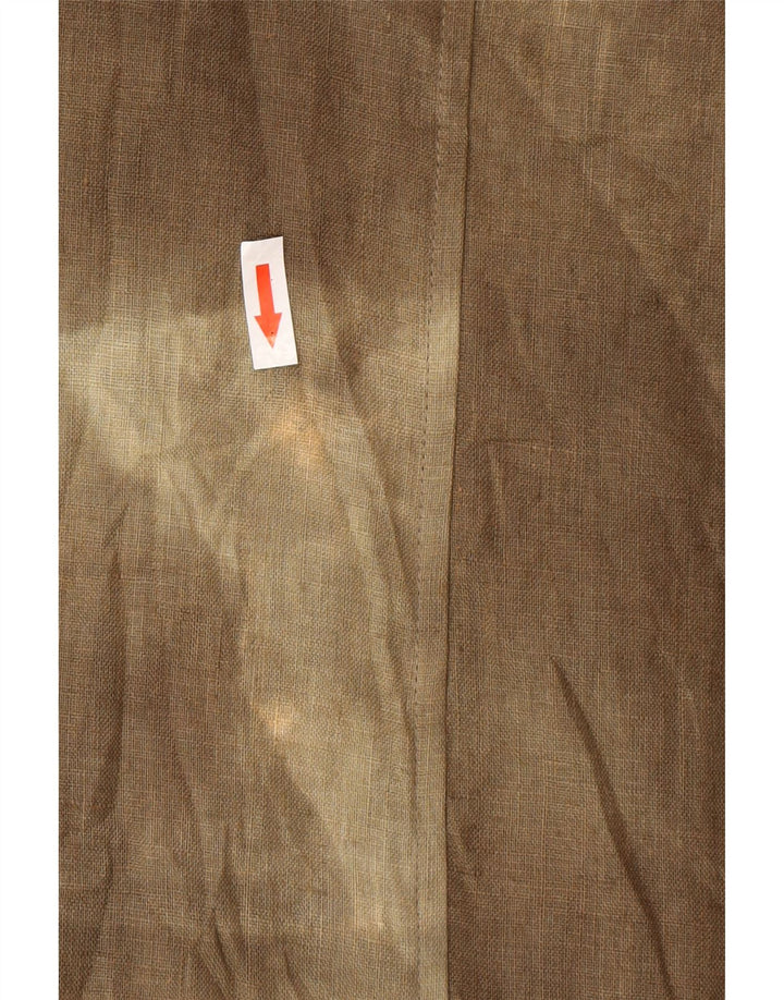 Camicetta camicia a maniche corte da donna vintage UK 12 seta media color kaki tie-dye