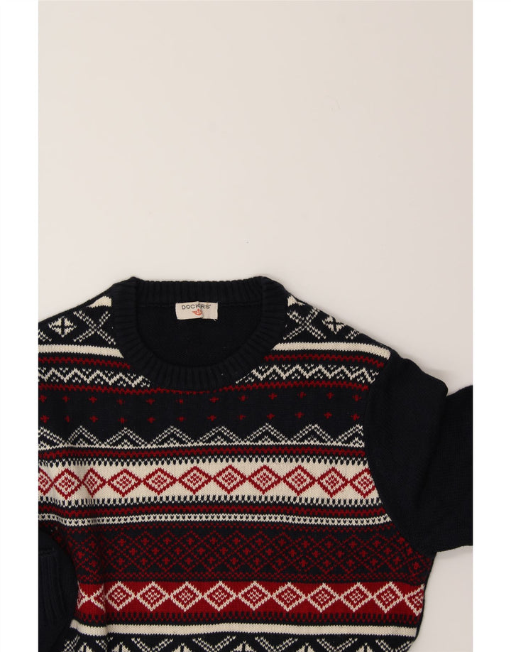 DOCKERS Mens Crew Neck Jumper Sweater Medium Navy Blue Fair Isle Vintage Dockers and Second-Hand Dockers from Messina Hembry 