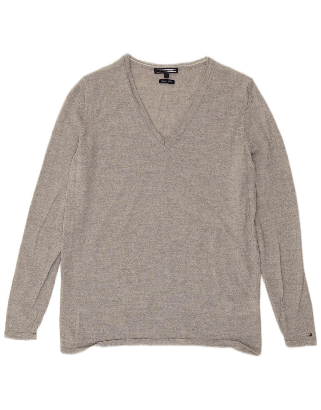 Maglione maglione con scollo a V da donna Tommy Hilfiger UK 14 grande lana grigia