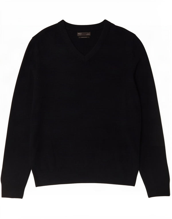 Marks & Spencer Mens V-Neck Jumper Sweater Large Navy Blue Cashmere