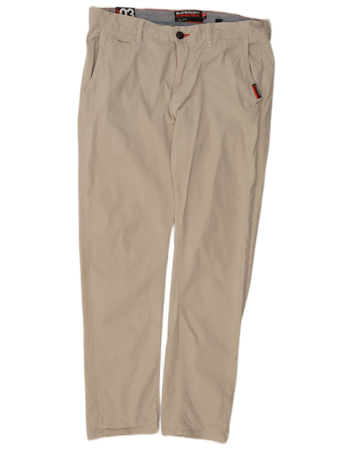 Pantaloni chino slim da uomo SUPERDRY W34 L28 cotone beige