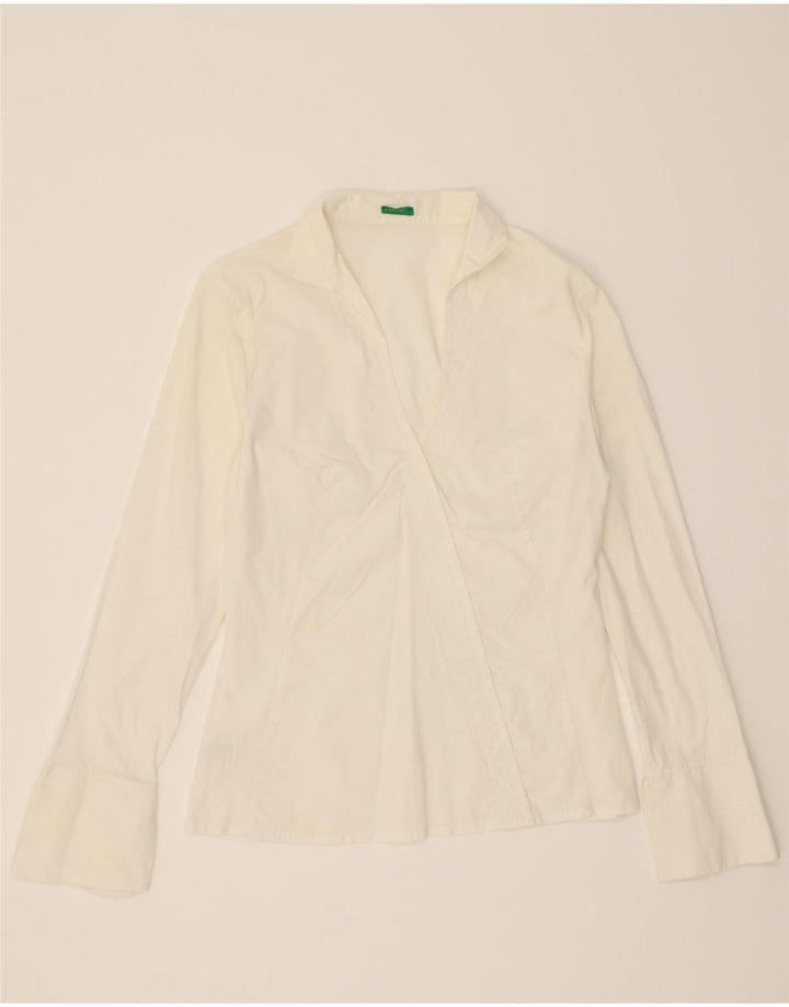 BENETTON Camicia da donna Camicetta UK 12 Cotone bianco medio