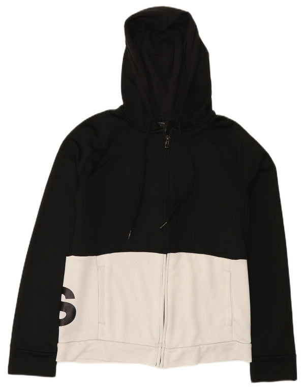 Felpa con cappuccio e zip grafica Adidas da donna UK 16/18 Large Black Colourblock
