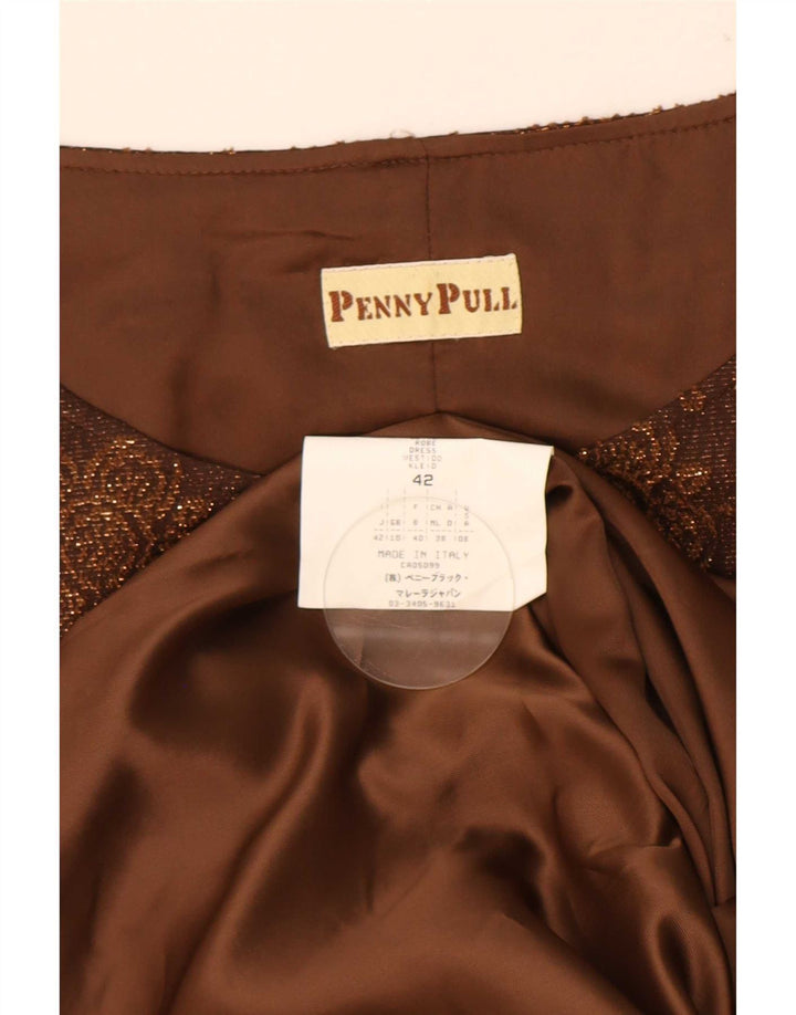 Penny Pull Abito tubino senza maniche da donna UK 10 Piccolo acetato floreale marrone