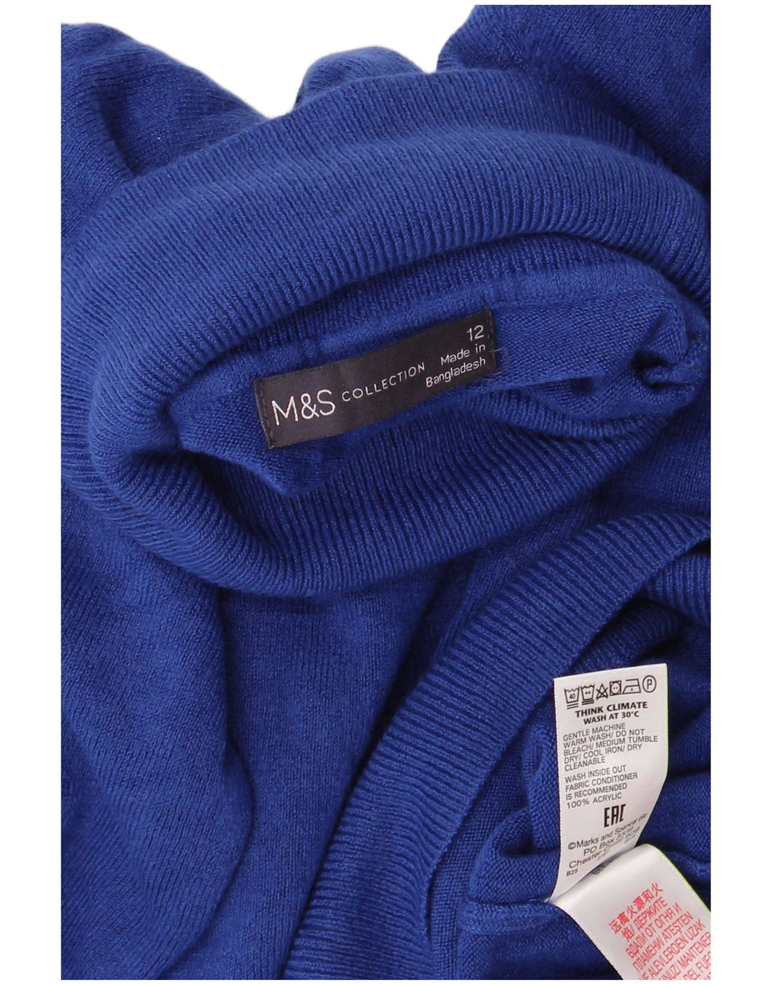 Maglione maglione a collo alto da donna Marks & Spencer UK 12 Acrilico blu medio