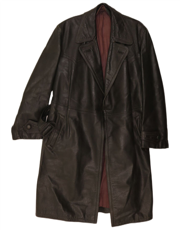 Cappotto in pelle vintage da uomo UK 38 medio kaki