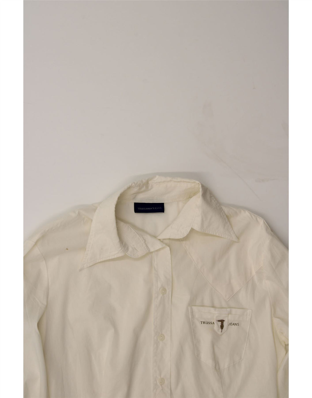 TRUSSARDI Womens Shirt UK 12 Medium Off White Cotton Vintage Trussardi and Second-Hand Trussardi from Messina Hembry 