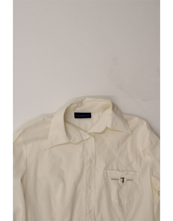 TRUSSARDI Womens Shirt UK 12 Medium Off White Cotton Vintage Trussardi and Second-Hand Trussardi from Messina Hembry 