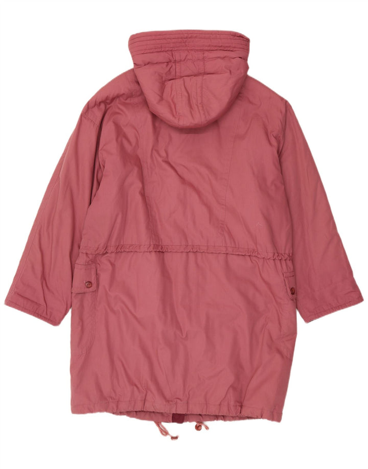 Cappotto imbottito oversize con cappuccio da donna vintage UK 16 grande poliestere rosa