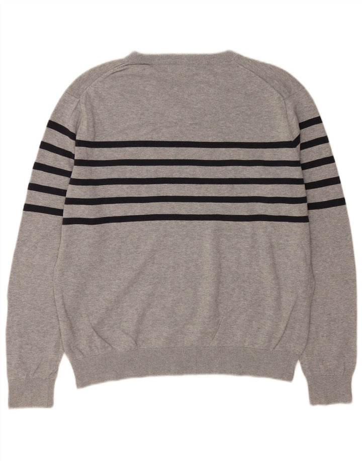 Maglione da uomo con scollo a V Nautica in cotone a righe grigio medio