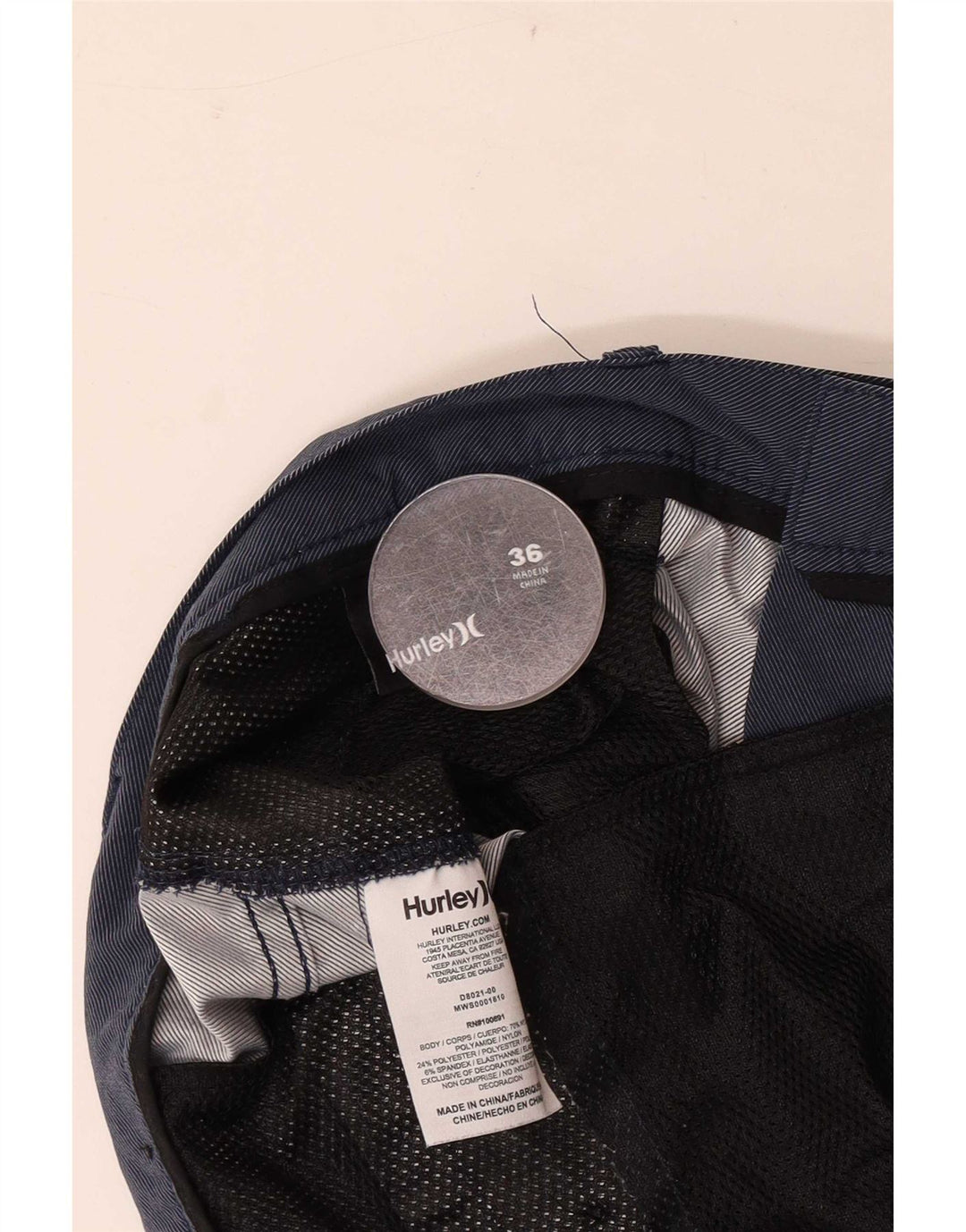 Pantaloncini chino da uomo Hurley W36 Large in nylon blu navy