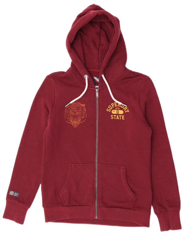 Felpa con cappuccio e zip grafica da donna Superdry UK 10 Small Maroon Cotton