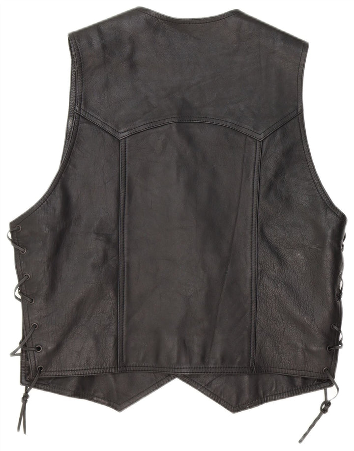 LOUIS Mens Leather Waistcoat Large Black Leather