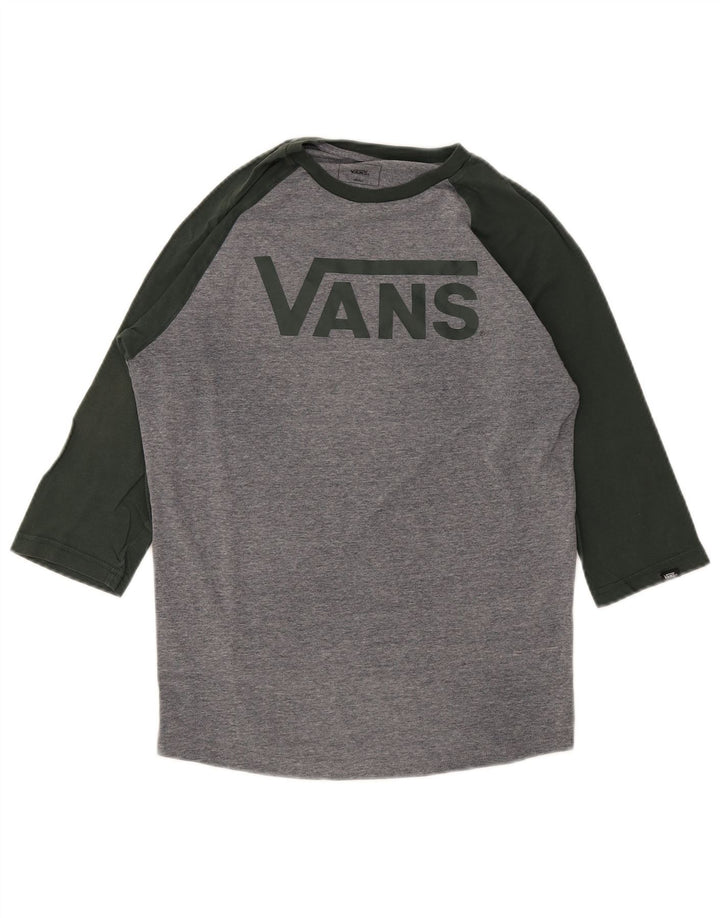 Vans Top da uomo con vestibilità grafica personalizzata, manica a 3/4, piccolo, cotone color block grigio