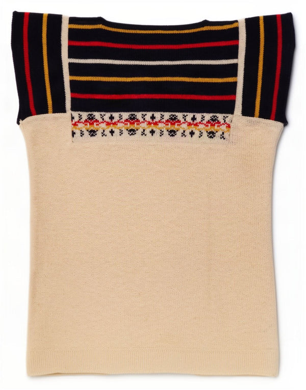 Top camicetta senza maniche in maglia da donna vintage UK 8 piccole righe bianco sporco